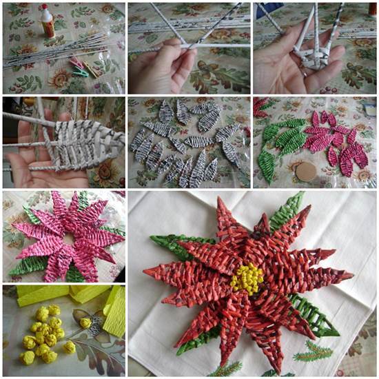 DIY Woven Paper Poinsettia the Christmas Star