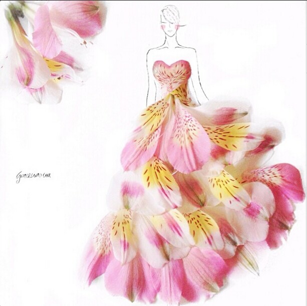 Creative Fashion Design Sketches Using Real Flower Petals