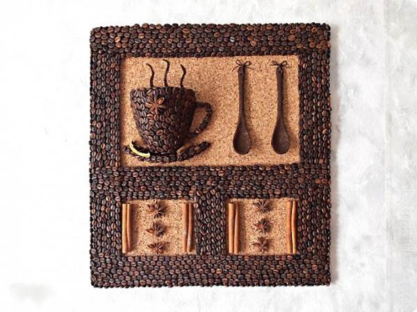 DIY 3D Coffee Cup Picture Decor with Coffee Beans