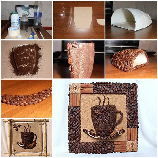 DIY 3D Coffee Cup Picture Decor with Coffee Beans