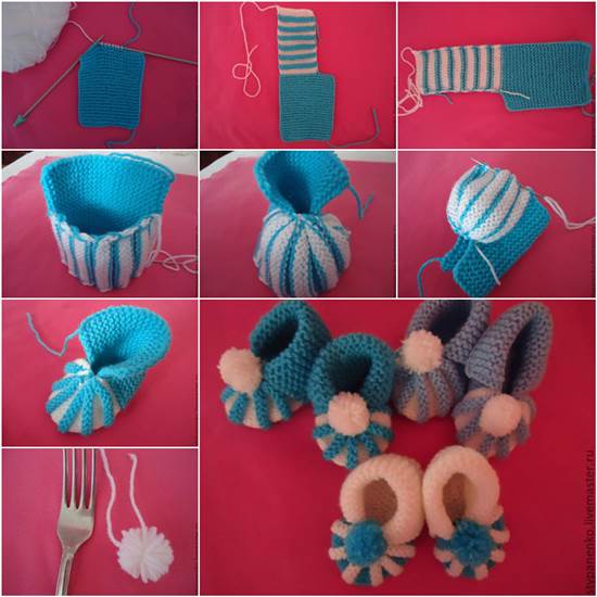 How to DIY Cute Pom-pom Decorated Knitted Baby Booties
