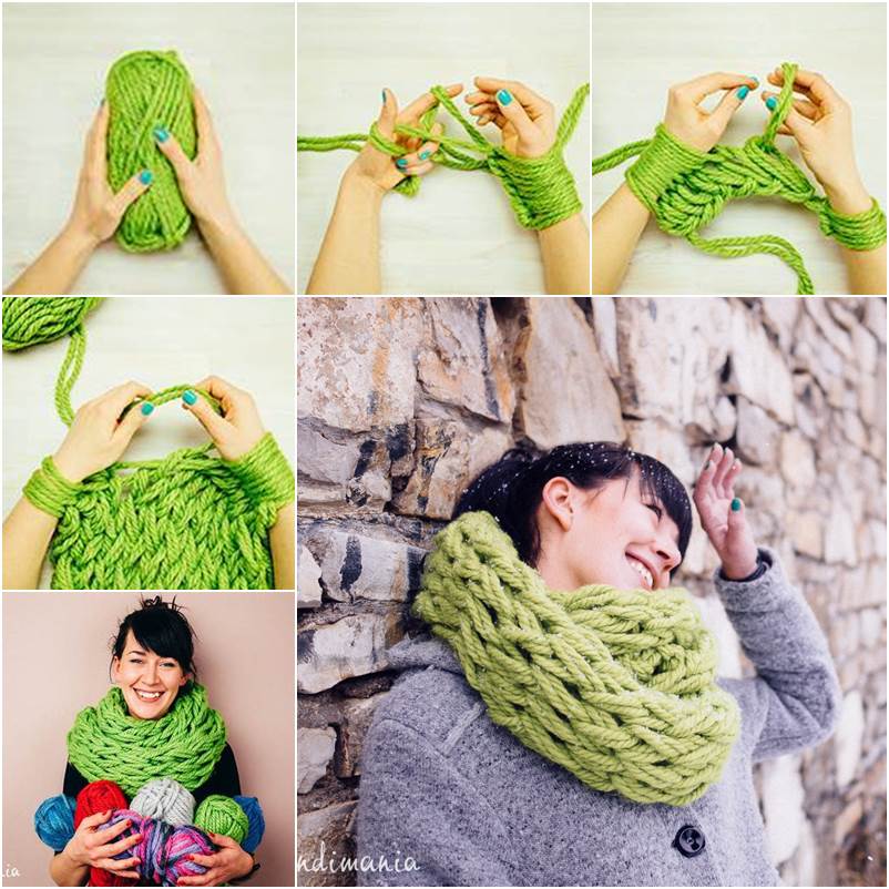 How to DIY Easy Arm-Knitted Scarf