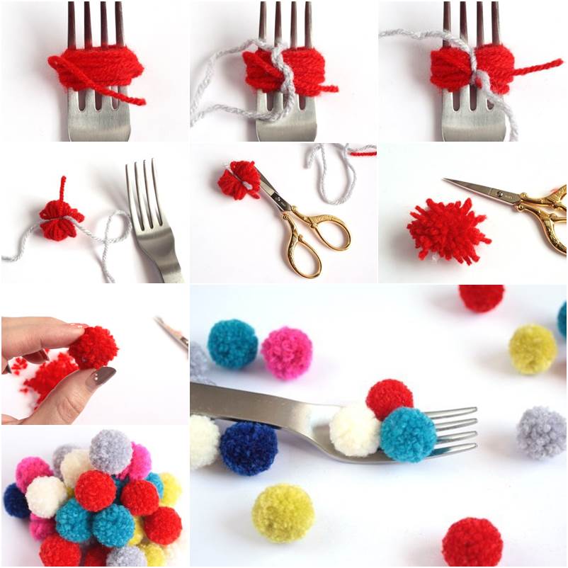 How to DIY Small Pom-Poms with a Fork thumb