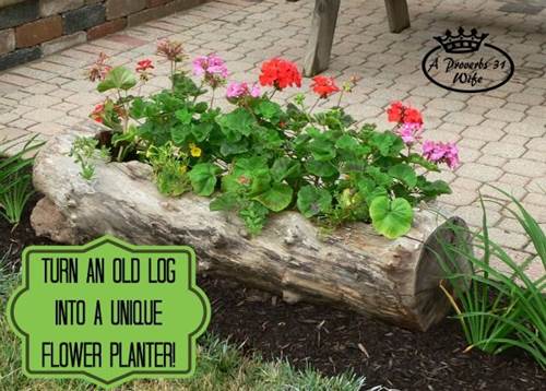 How to Make Beautiful Log Garden Planter 7