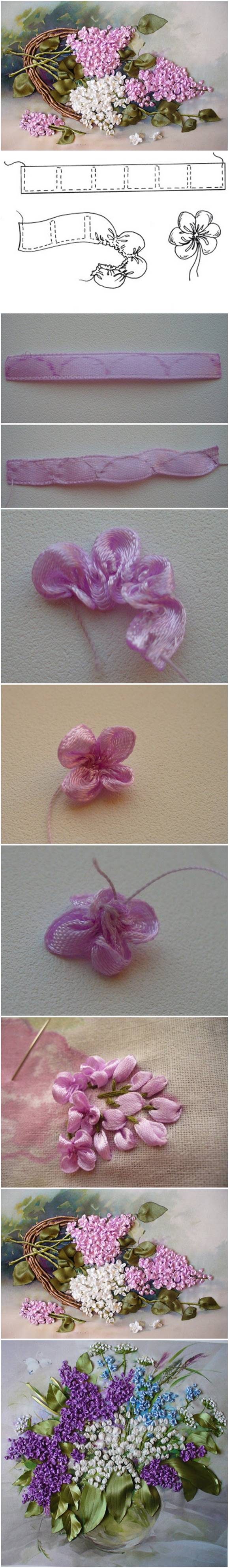 How to Make Embroidery Ribbon Lilac Flowers