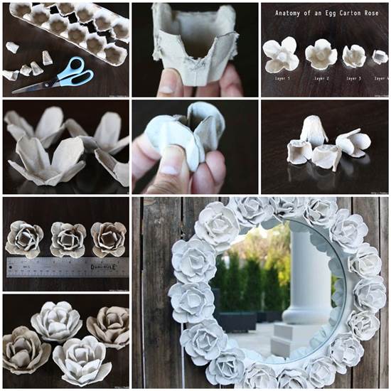 How to Make Pretty Flower Mirror Decoration from Egg Carton