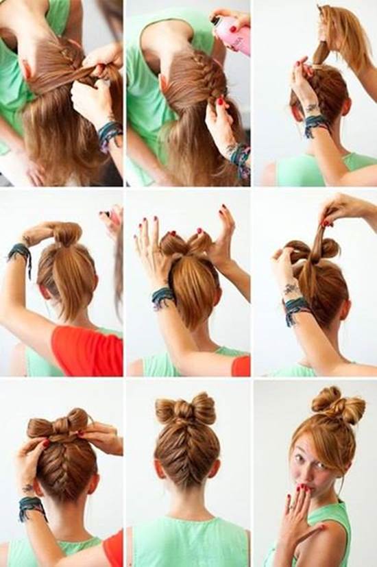 How to Make Upside Down Braided Bow Bun Hairstyle