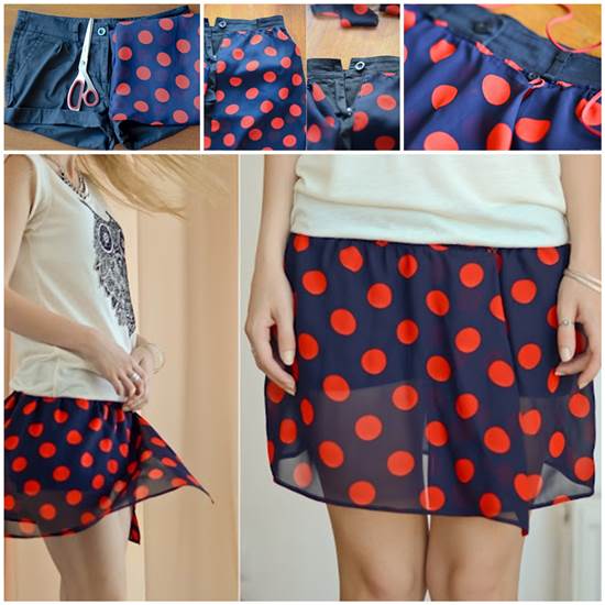 How to Refashion Old Shorts into Polka Dot Chiffon Skirt