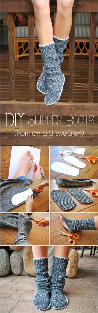 How to Upcycle Old Sweater into Slipper Boots