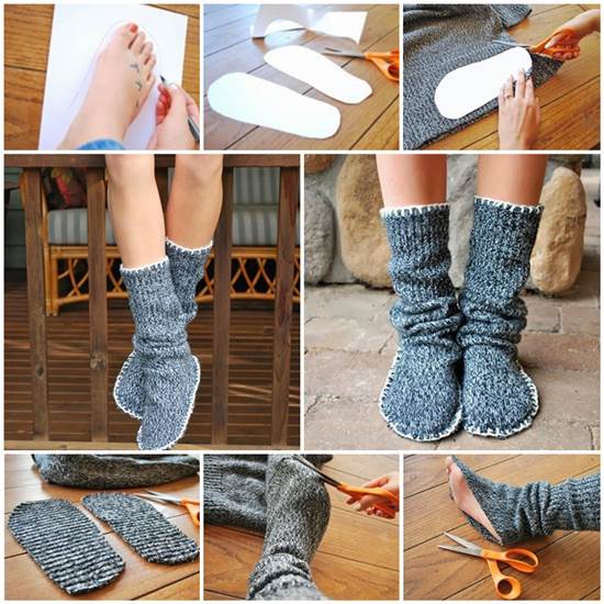 How to Upcycle Old Sweater into Slipper Boots