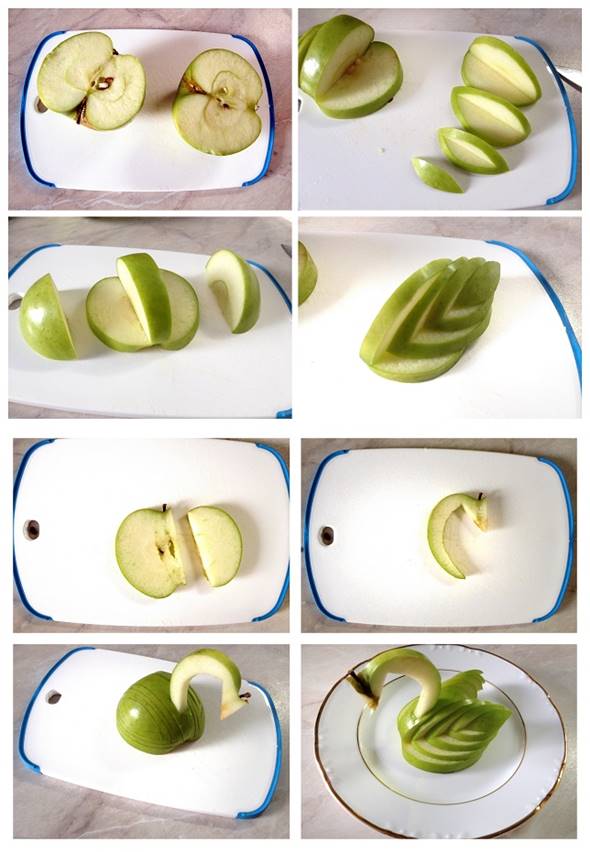10 Creative DIY Fruit Art --> Apple Swan