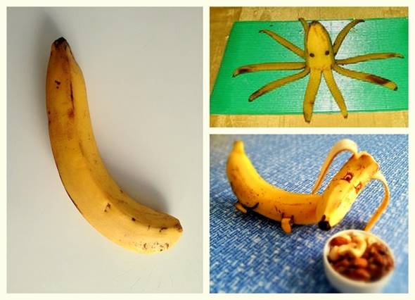 10 Creative DIY Fruit Art --> Banana Octopus and Puppy