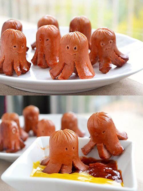 15 Creative DIY Ideas to Serve Hot Dogs --> Octopus Sausages