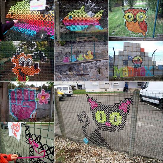Creative Street Art - Cross-Stitch Murals on Fences