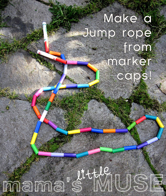 35+ Fun Activities for Kids to Do This Summer --> DIY Jump Rope from Marker Caps