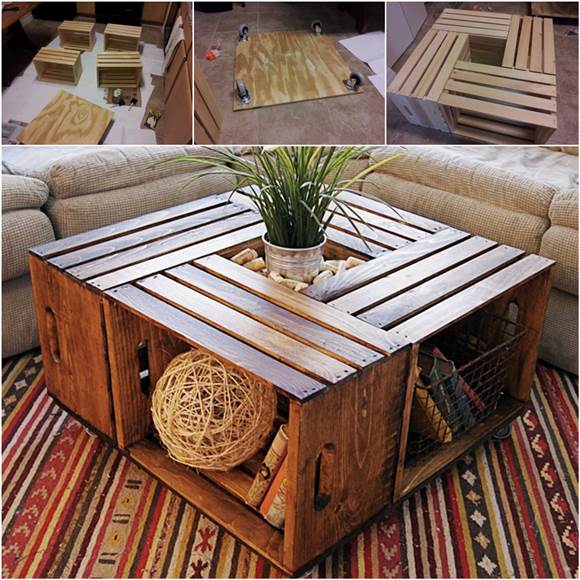 How To DIY Coffee Table from Recycled Wine Crates