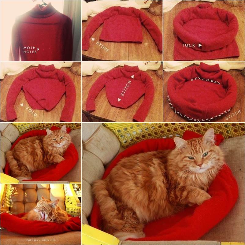 How to DIY Cozy Cat Bed from Old Sweater thumb