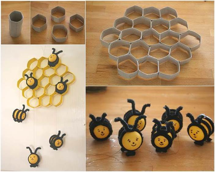 How to DIY Lovely Beehive and Bees Decoration from Toilet Paper Rolls thumb
