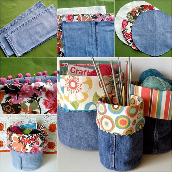 How to DIY Nice Storage Bins from Old Jeans