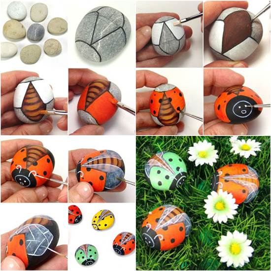 How to DIY Painted Pebble Ladybugs