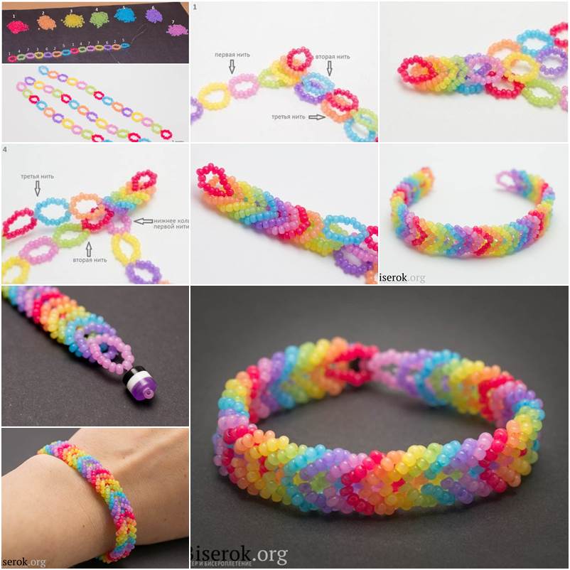 How to DIY Rainbow Color Woven Beaded Bracelet thumb
