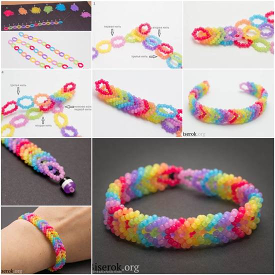 How to DIY Rainbow Color Woven Beaded Bracelet