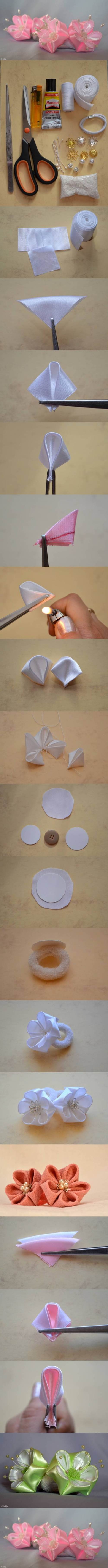 How to DIY Round Petals Ribbon Flower 1