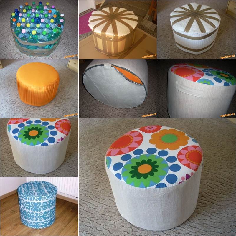 How to DIY Simple Ottoman from Plastic Bottles