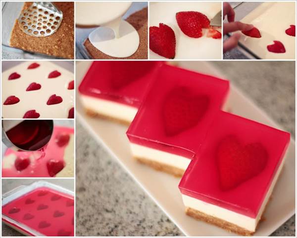 How to DIY Yummy Strawberry Jelly Hearts Cheesecake 1