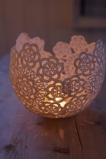 45+ Fun and Creative Ways to Use Balloons --> Use Balloon to Make Doily Candle Holder