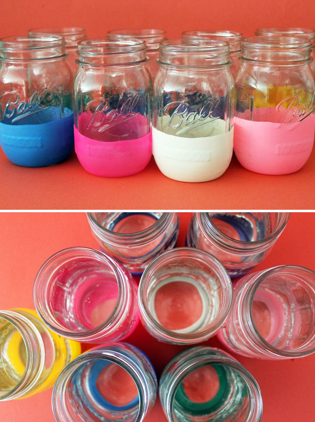 45+ Fun and Creative Ways to Use Balloons --> Add Color to Your Kitchen with Balloon-Dipped Mason Jars