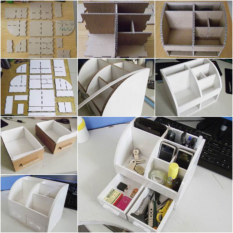 How to DIY Cardboard Desktop Organizer with Drawers