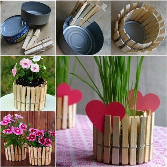 How to DIY Nice Plant Pot with Clothespins and Tin Can