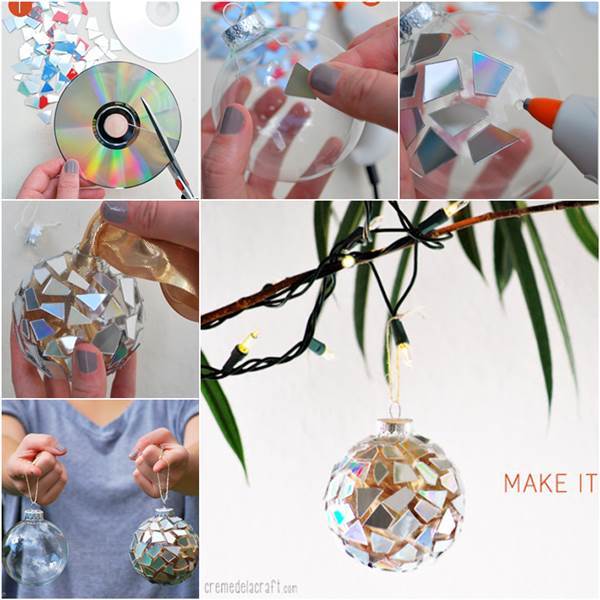 How to DIY Sparkling Mosaic Ornaments from Old CD