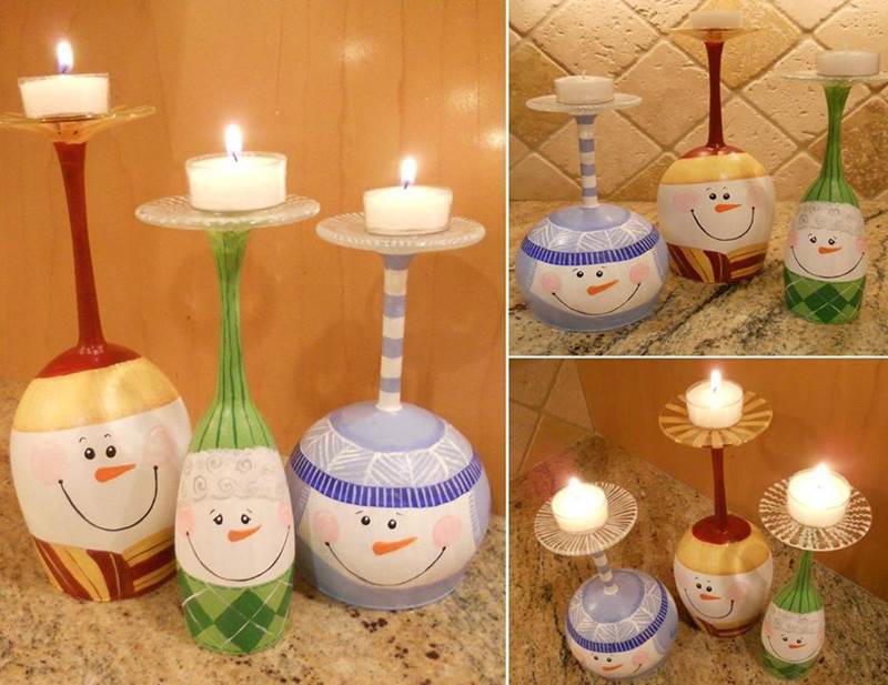 Adorable DIY Painted Wine Glass Candle Holder