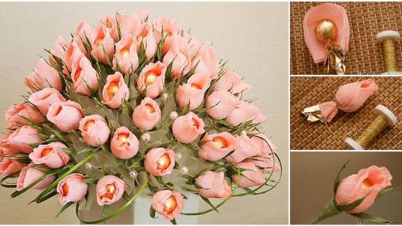 Diy Beautiful Chocolate And Crepe Paper Flower Bouquet