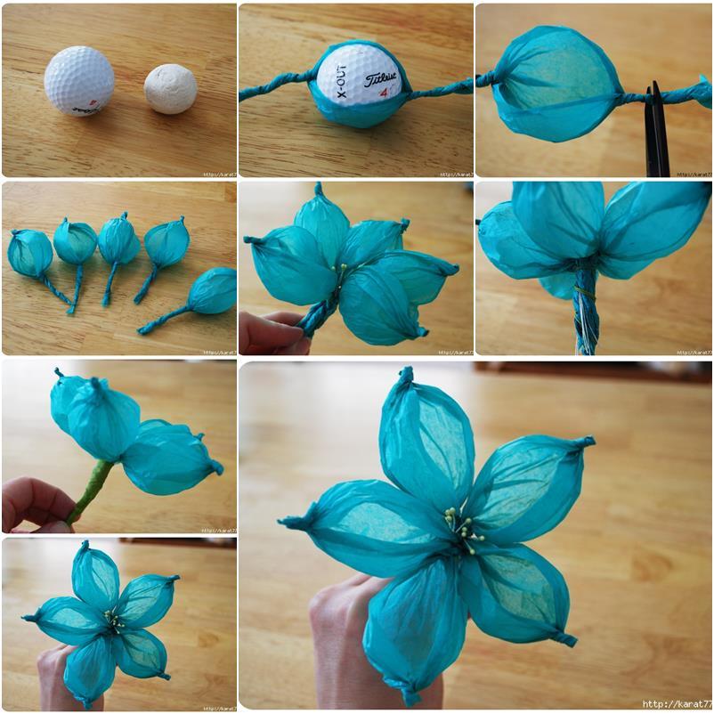 DIY Beautiful Tissue Paper Flower Using a Golf Ball