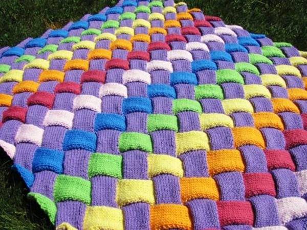 DIY Colorful Entrelac Knitted Baby Blanket