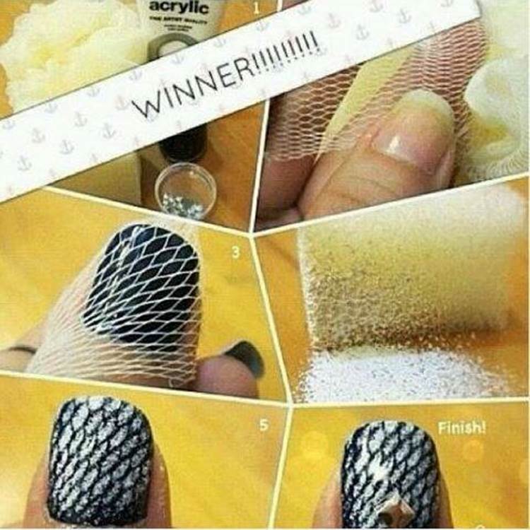 DIY Creative Glitter Fishnet Nail Art