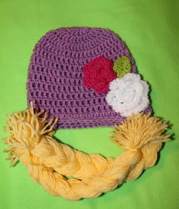 DIY Crochet Rapunzel Hat with Long Braids --> Rapunzel Beanie Flower and Leaf Patterns