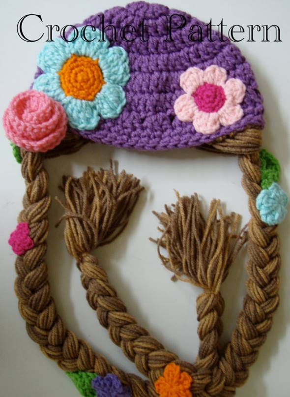 DIY Crochet Rapunzel Hat with Long Braids --> Rapunzel Hat Crochet Pattern