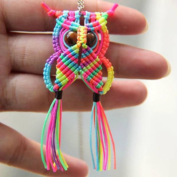 DIY Rainbow Macrame Owl Pendant