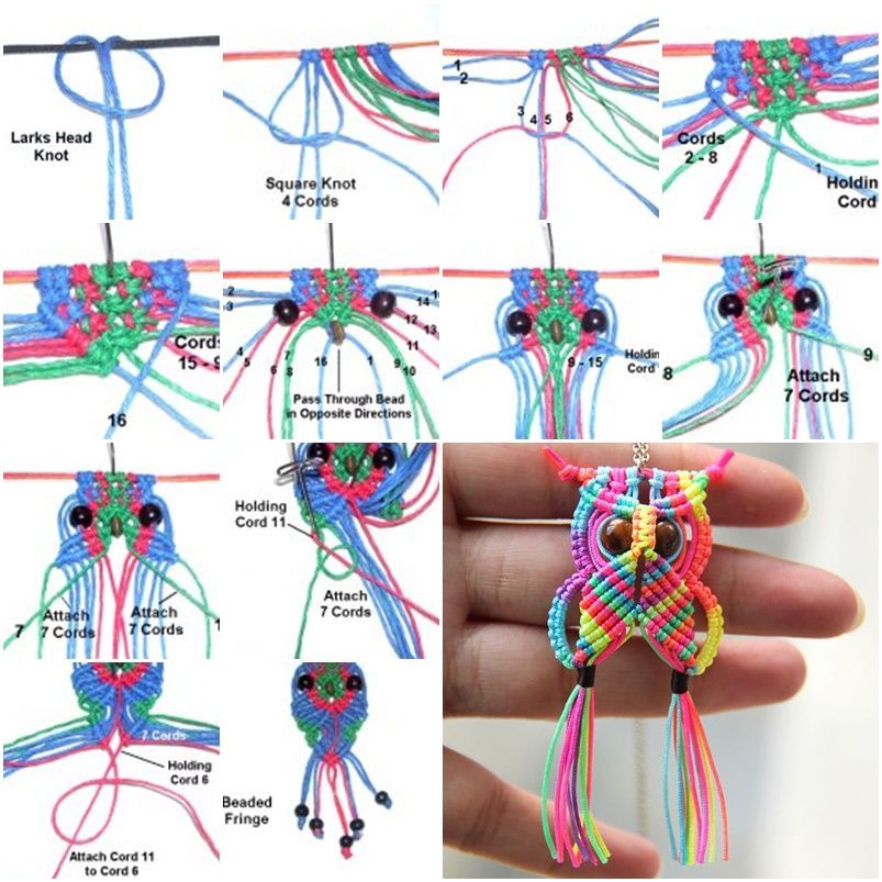 DIY Rainbow Macrame Owl Pendant