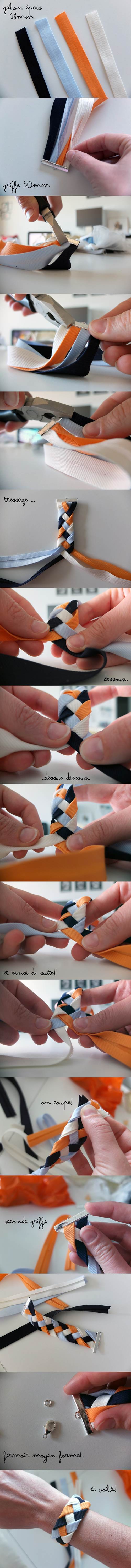 How to DIY 4 Strand Braided Ribbon Bracelet 1