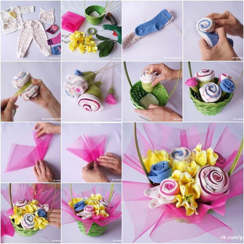 How to Make Sock Flowers and a Bouquet, DIY Gift