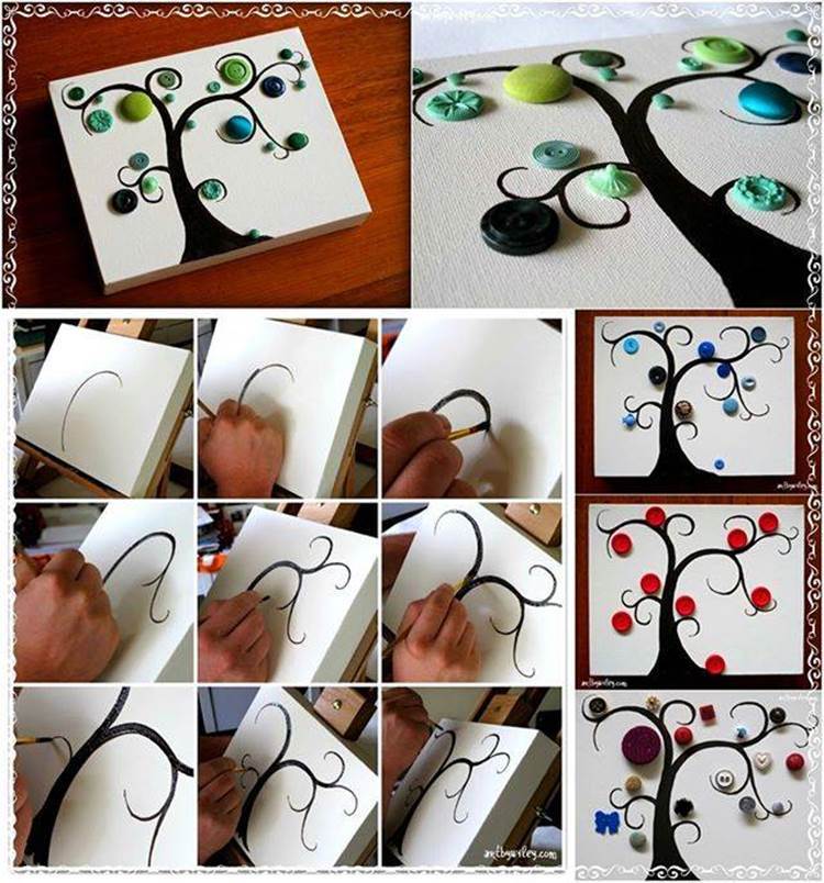 How to DIY Button Tree Canvas Wall Art
