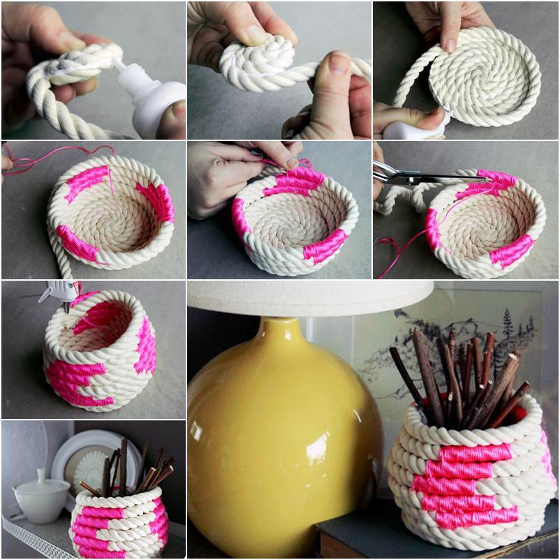 How to DIY Color Block Rope Basket 1