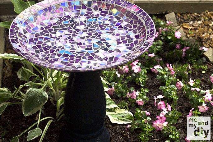 How to DIY Mosaic Birdbath from Recycled DVDs