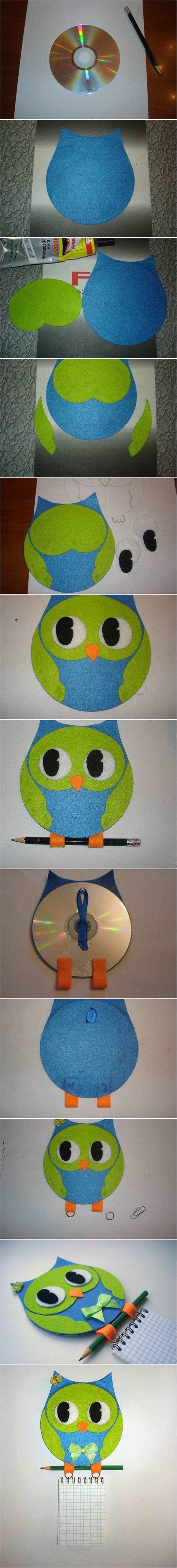 Creative Ideas - DIY Adorable Felted Owl from Old CD