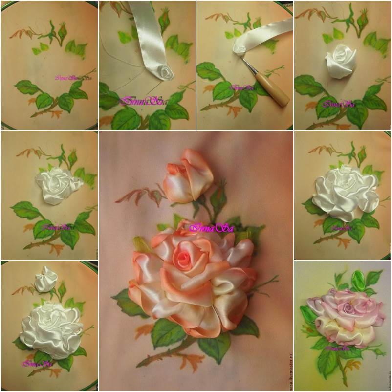 DIY Beautiful Embroidery Satin Ribbon Roses